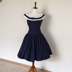 Vintage 1950's sailor blue taffeta cocktail dress